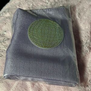 Shimmering Purple Fabric with Embroidered Patch Makeup Bag